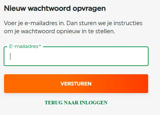 Aanmaken van het nieuwe wachtwoord