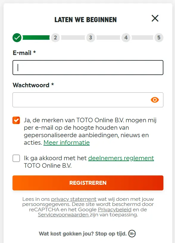 Registratieproces vóór het Winnitt Casino login
